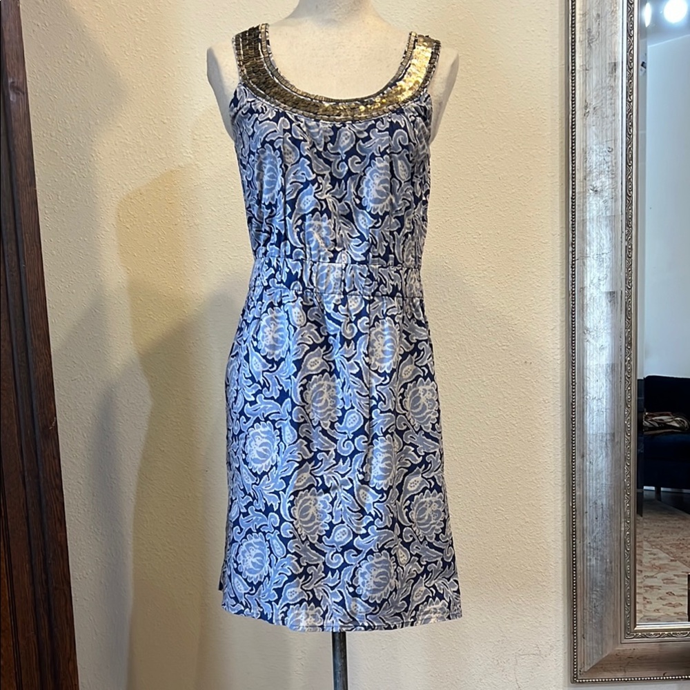 LOFT Blue and Cream Mini Dress